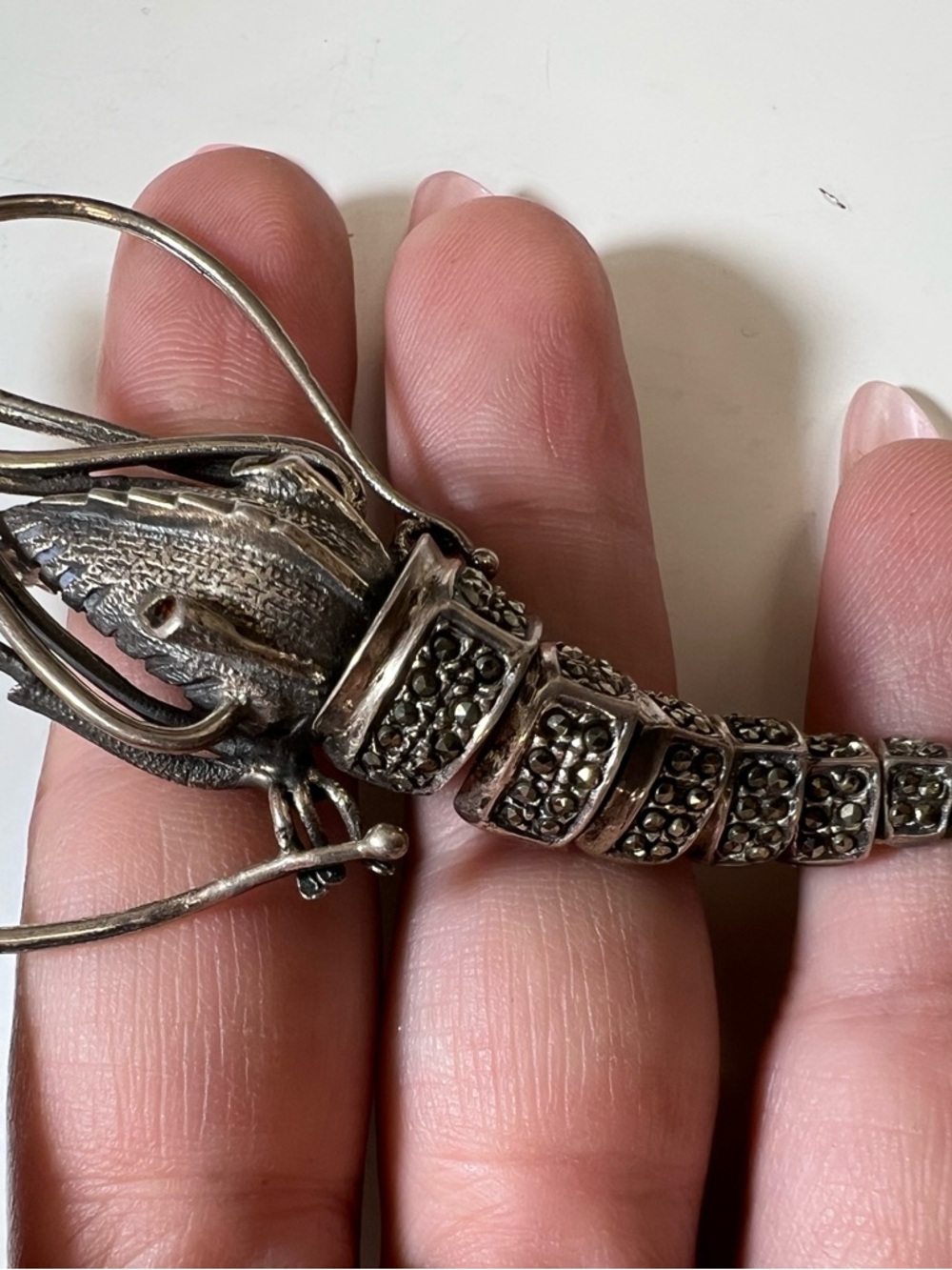 Vintage Sterling Silver Crawfish brooch pin with red eyes - Picture 2 of 15